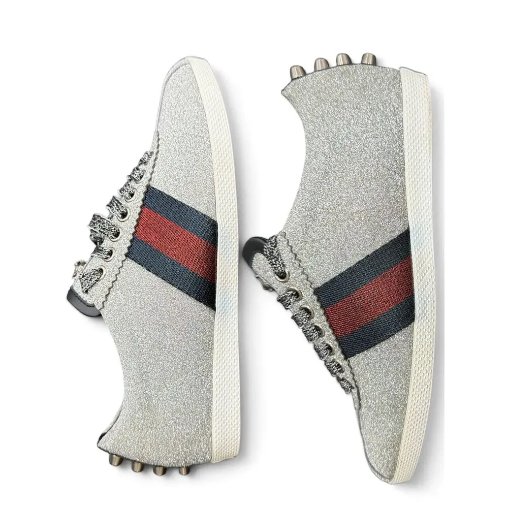 Gucci Women’s US 5/5.5 Bambi Web Low-Top Silver Glitter Sneakers